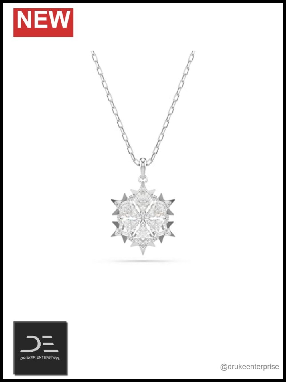 Clear Crystal Snowflake Pendant Necklace Rhodium Plated